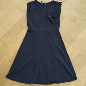 Talbots Eyelet Sleeve Crochet Fit and Flare Mini Dress Navy Womens Size Medium